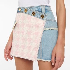 Balmain High-Rise Tweed And Denim Miniskirt